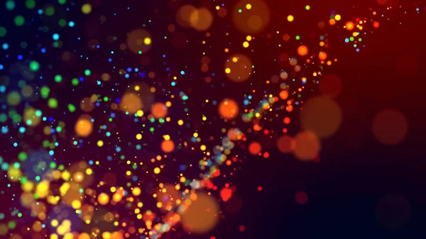 cloud of multicolored particles in the air like sparkles on a dark background with depth of field. beautiful bokeh light effects with colored particles. background for holiday presentations. 137