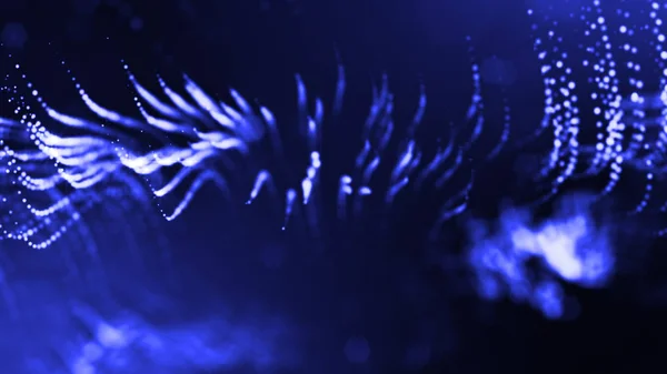 Glow particles are in air as science fiction of microcosm or macro world or sci-fi. 3d rendering of abstract blue composition with depth of field and glowing particles in dark with bokeh effects. 1