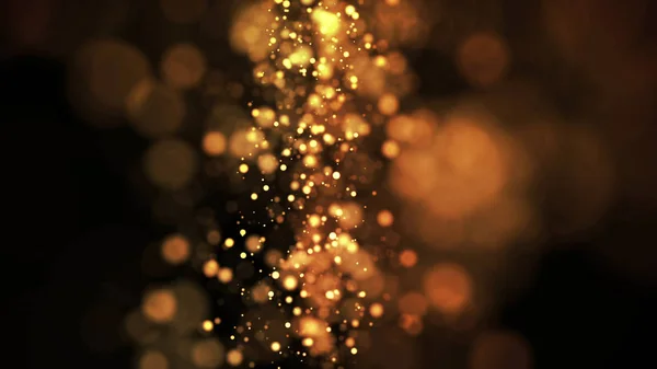 composition of gold particles with a depth of field 3d render