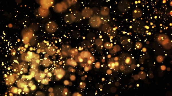 composition of gold particles with a depth of field 3d render