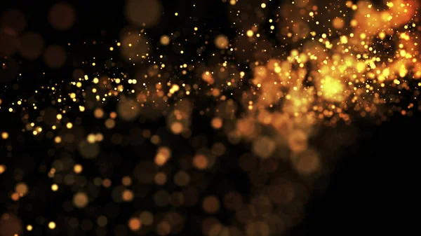 composition of gold particles with a depth of field 3d render