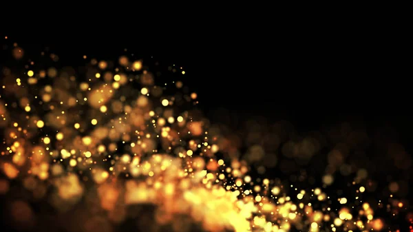 composition of gold particles with a depth of field 3d render