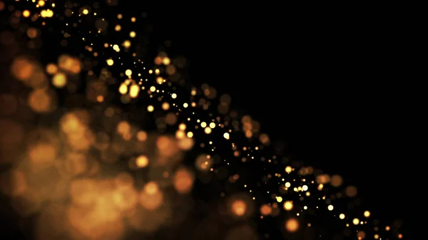 composition of gold particles with a depth of field 3d render