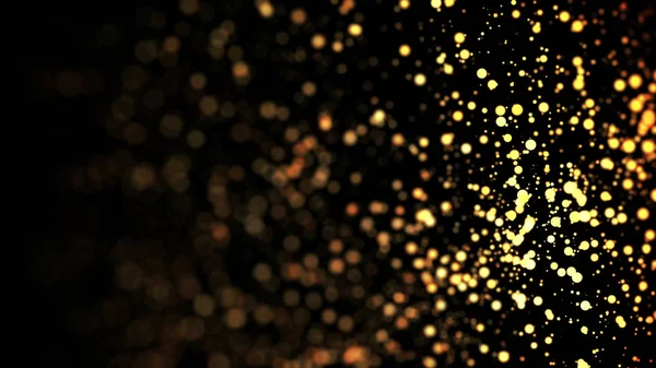 composition of gold particles with a depth of field 3d render