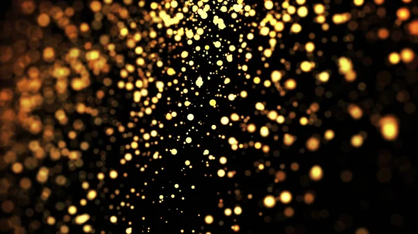 composition of gold particles with a depth of field 3d render