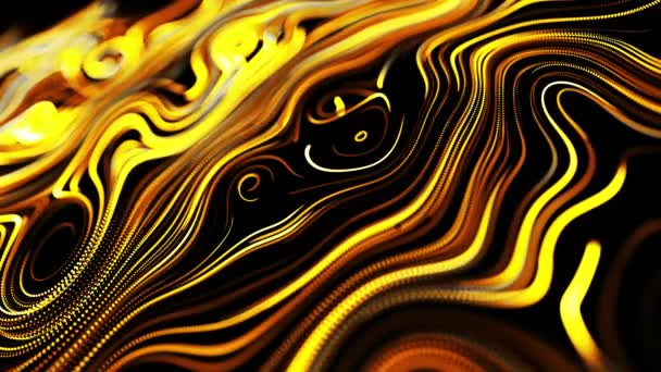 a részecskék sárga áramlása hullámos fényvonalakat vagy fénycsíkokat alkot, mint a fénypályák, a vonalak örvénylő mintázatot alkotnak, mint a görbe zaj. Absztrakt 3D-s looping, mint fényes kreatív ünnepi háttér
