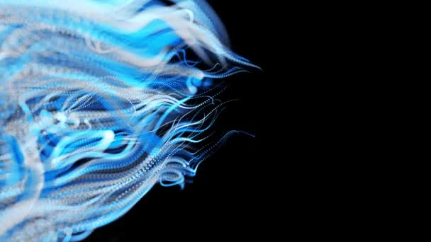 elvont gyönyörű háttér ragyogó fehér kék áramlását vonalak részecskékből. A vonalak nőnek és absztrakt, gyönyörű fürtöket alkotnak az űrben. Gyönyörű, mozgásban lévő kötélfolyam. Gyönyörű fürtök.