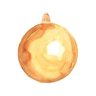 Suluboya el, beyaz üzerine izole edilmiş Noel ağacında altın topun resimlerini çizdi