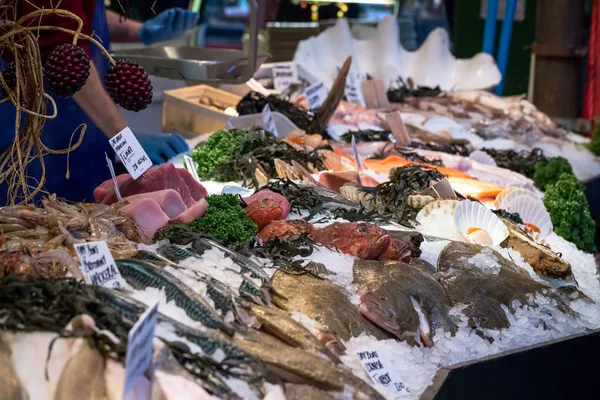 Seafood on sale at a market stall in London