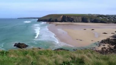 Mawgan Porth Beach zaman atlamalı, Kuzey Cornwall, İngiltere