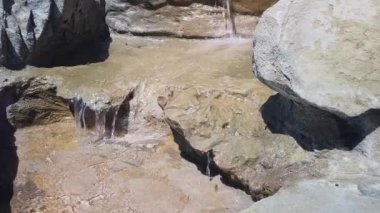 Toskana, İtalya sıcak bir yaz gününde küçük bir şelale gelen arılar içme suyu yakınlaştırma