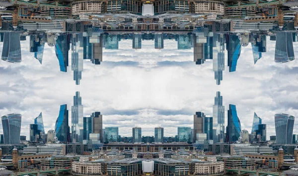 Double mirror effect of London, UK city skyline and skyscrapers — Stock Photo, Image