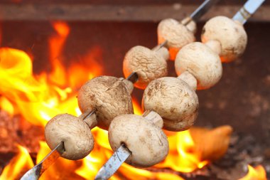 mushrooms mushrooms on skewers. The mushrooms on the grill. clipart
