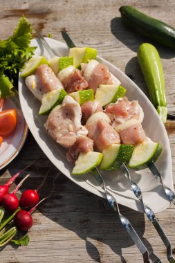 sebze li şişler üzerinde çiğ kebap. Piknik