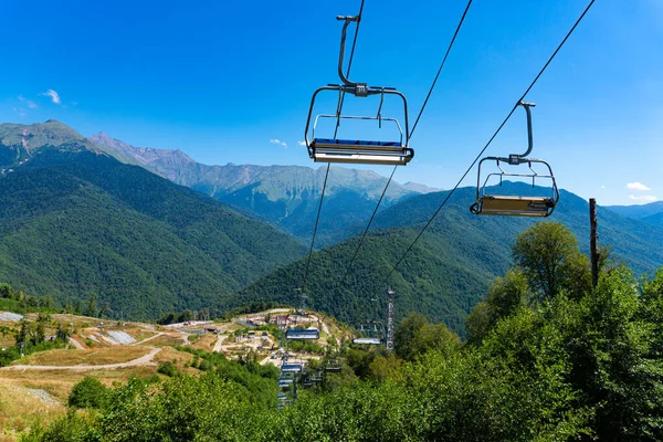 Funicular Mountains View Mountain Tops Summer Empty Cable Car Pandemic — Stock Photo, Image