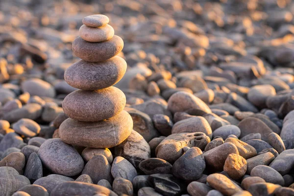 Pirámide Zen Piedras Atardecer Horizontal — Foto de Stock