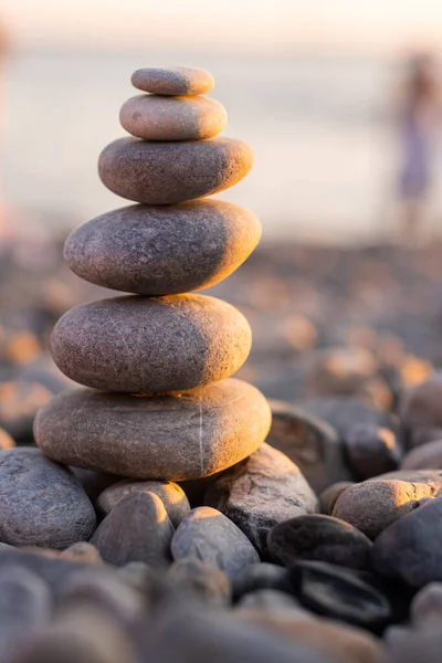 Pirámide Zen Piedras Atardecer — Foto de Stock