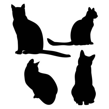 Kedi anahat beyaz arka planda, vector silhouettes of ayarla