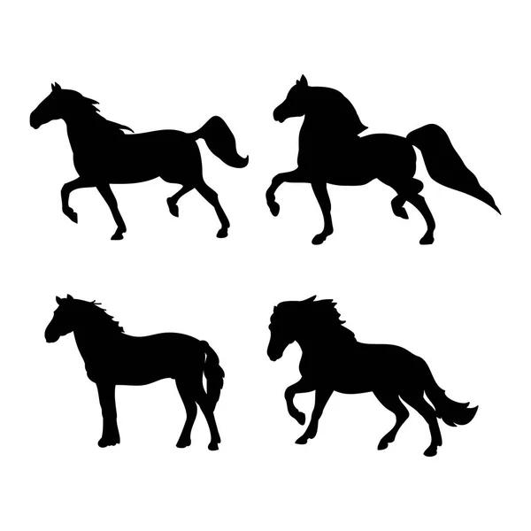 Het Paard Een Voorwaartse Beweging Silhouetten Set — Stockvector