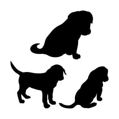 Beyaz arka planda siyah köpek yavrusu siluet
