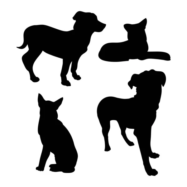 Černé siluety psů na bílém pozadí. — Stockový vektor