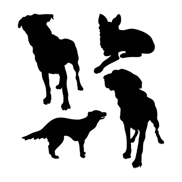 Zwarte silhouetten van honden op een witte achtergrond. — Stockvector