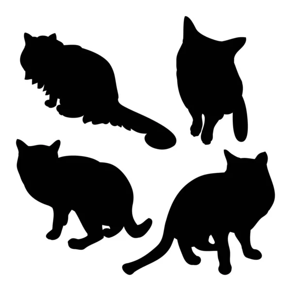 Zwart kattensilhouet op witte achtergrond — Stockvector