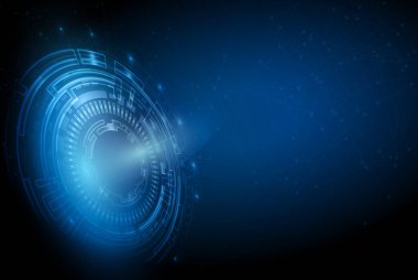 Fütürist bilim kurgu teknolojisi model kavramı arka plan / teknoloji iş bilgisinin dijital dünyası mavi soyut arkaplan - İllüstrasyon