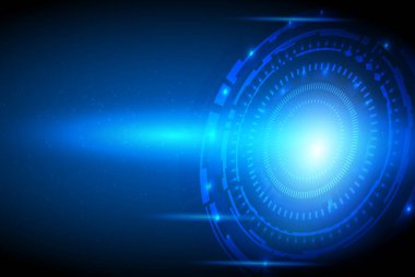 Mavi arka planda devre kartı olan vektör dairesi teknolojisi. - Vektör