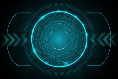 Mavi arka planda devre kartı olan vektör dairesi teknolojisi. - Vektör