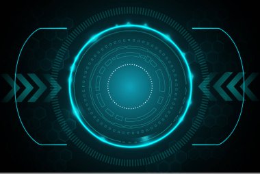 Mavi arka planda devre kartı olan vektör dairesi teknolojisi. - Vektör