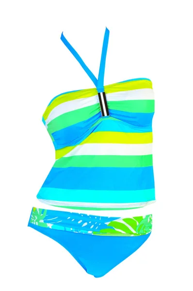 Kostium Kąpielowy Paski Niebieski Kolorowe Strój Kąpielowy Koszula Top Majtki — Zdjęcie stockowe
