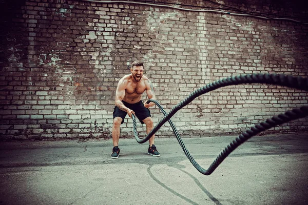 Men with rope, functional training — Stock Photo, Image