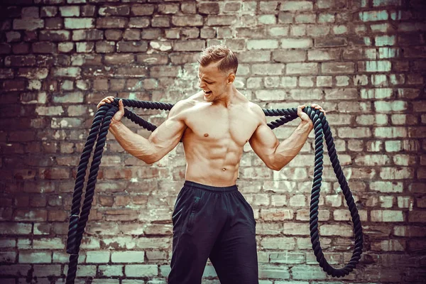 Men with rope, functional training — Stock Photo, Image