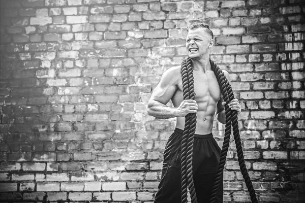 Men with rope, functional training — Stock Photo, Image