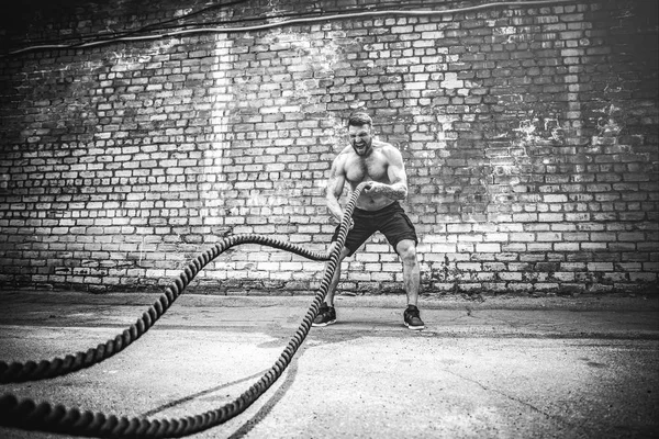 Men with rope, functional training — Stock Photo, Image