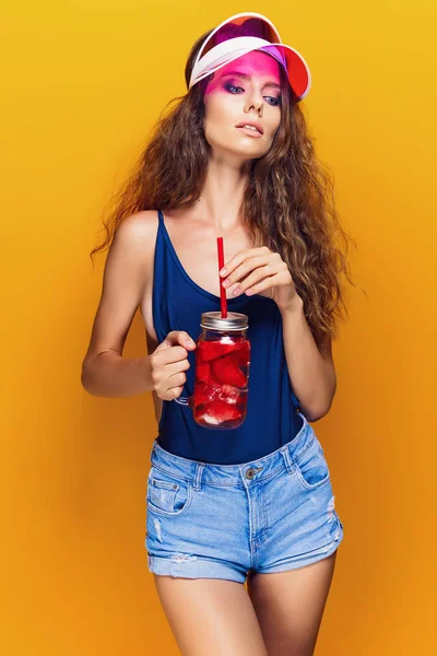 Stylish lady with drink — Stock Photo, Image