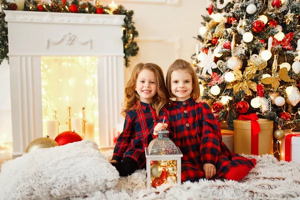 Filles sous l'arbre de Noël — Photo