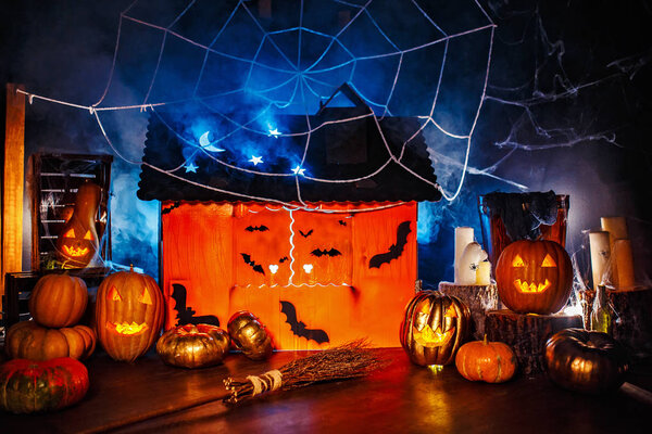 Halloween decor interior in the dark