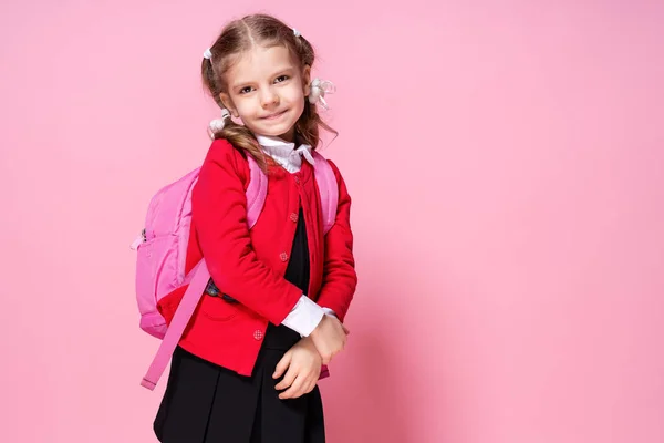 Criança com saco escolar. Menina com saco escolar — Fotografia de Stock