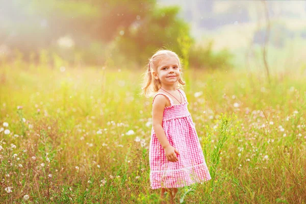 Chica divertida captura de burbujas de jabón en el verano en la naturaleza. Concepto de infancia feliz — Foto de Stock