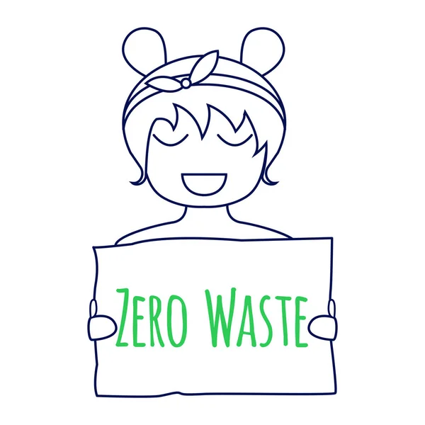 Null Abfall Konzept Umweltschutzplakat Zero Waste Illustration Lächelndes Mädchen Mit — Stockvektor