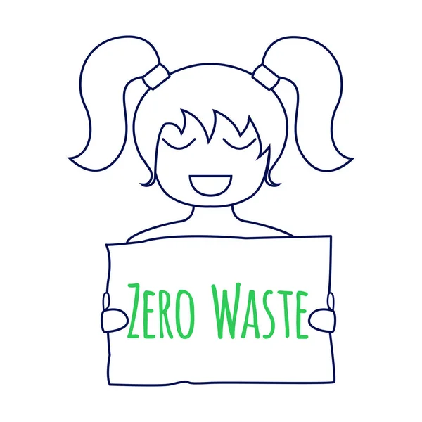 Null Abfall Konzept Umweltschutzplakat Zero Waste Illustration Lächelndes Mädchen Mit — Stockvektor