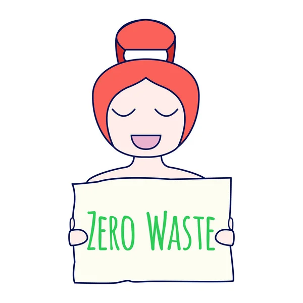Null Abfall Konzept Umweltschutzplakat Zero Waste Illustration Lächelndes Mädchen Mit — Stockvektor