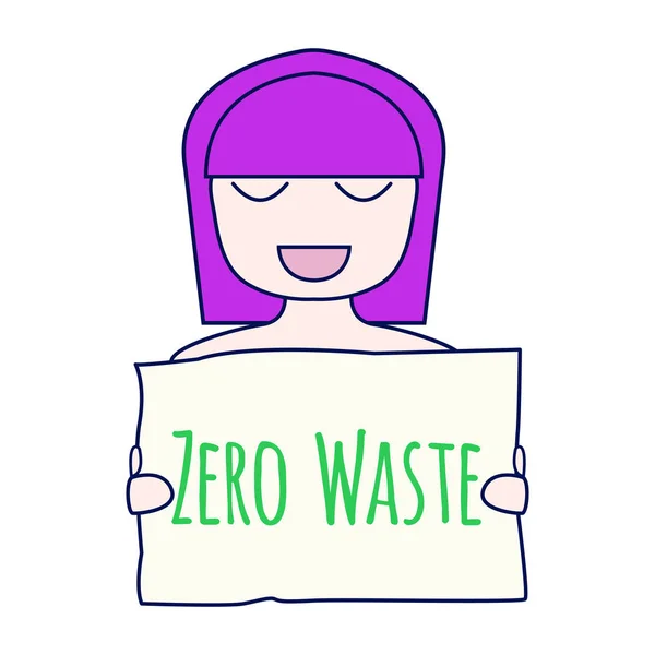 Null Abfall Konzept Umweltschutzplakat Zero Waste Illustration Lächelndes Mädchen Mit — Stockvektor