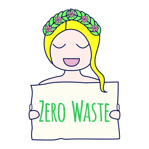 Null Abfall Konzept Umweltschutzplakat Zero Waste Illustration Lächelndes Mädchen Mit — Stockvektor