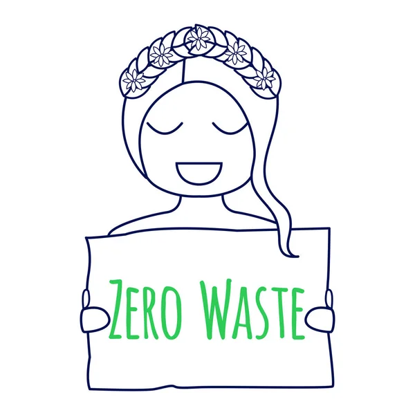 Null Abfall Konzept Umweltschutzplakat Zero Waste Illustration Lächelndes Mädchen Mit — Stockvektor