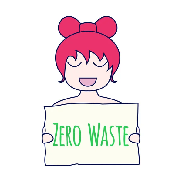 Null Abfall Konzept Umweltschutzplakat Zero Waste Illustration Lächelndes Mädchen Mit — Stockvektor