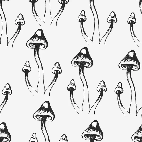 Cogumelos Desenhados Mão Sem Costura Padrão Ilustração Vetorial —  Vetores de Stock