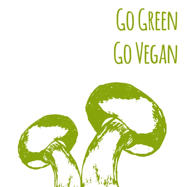Setas Dibujadas Mano Ilustración Vectorial Seta Vectorial Verde Vegano Etiqueta — Vector de stock